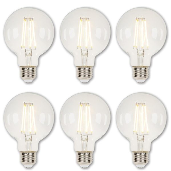 Westinghouse Bulb LED Dimmable 5.5W 120V G25 Glassobe Filament 2700K Clear E26 Med Base, 6PK 4317220